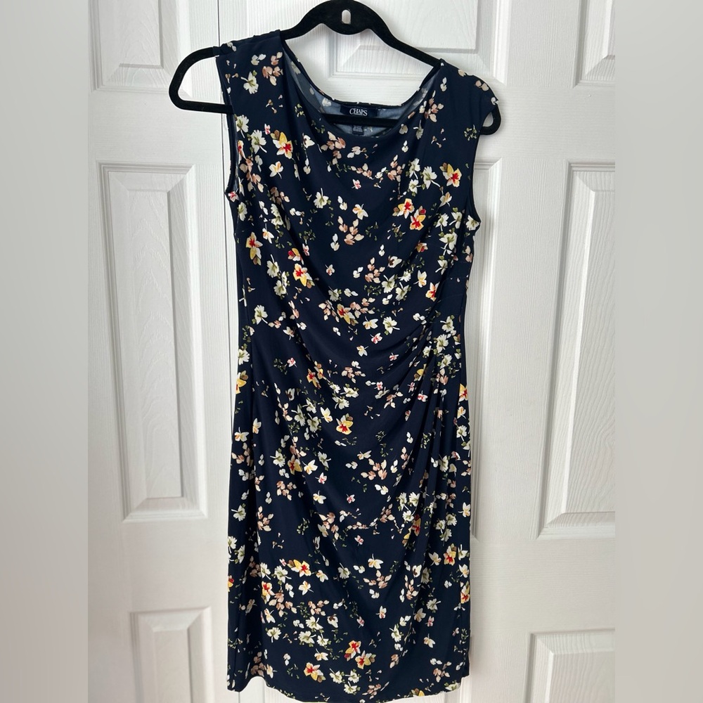 Chaps Navy Floral Sleeveless Midi Dress